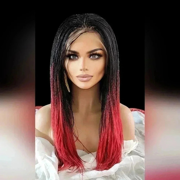 Yassine Red/Black Ombre Braided Wig | 100% Handmade Micro Millions Lace NWT - Picture 8 of 17